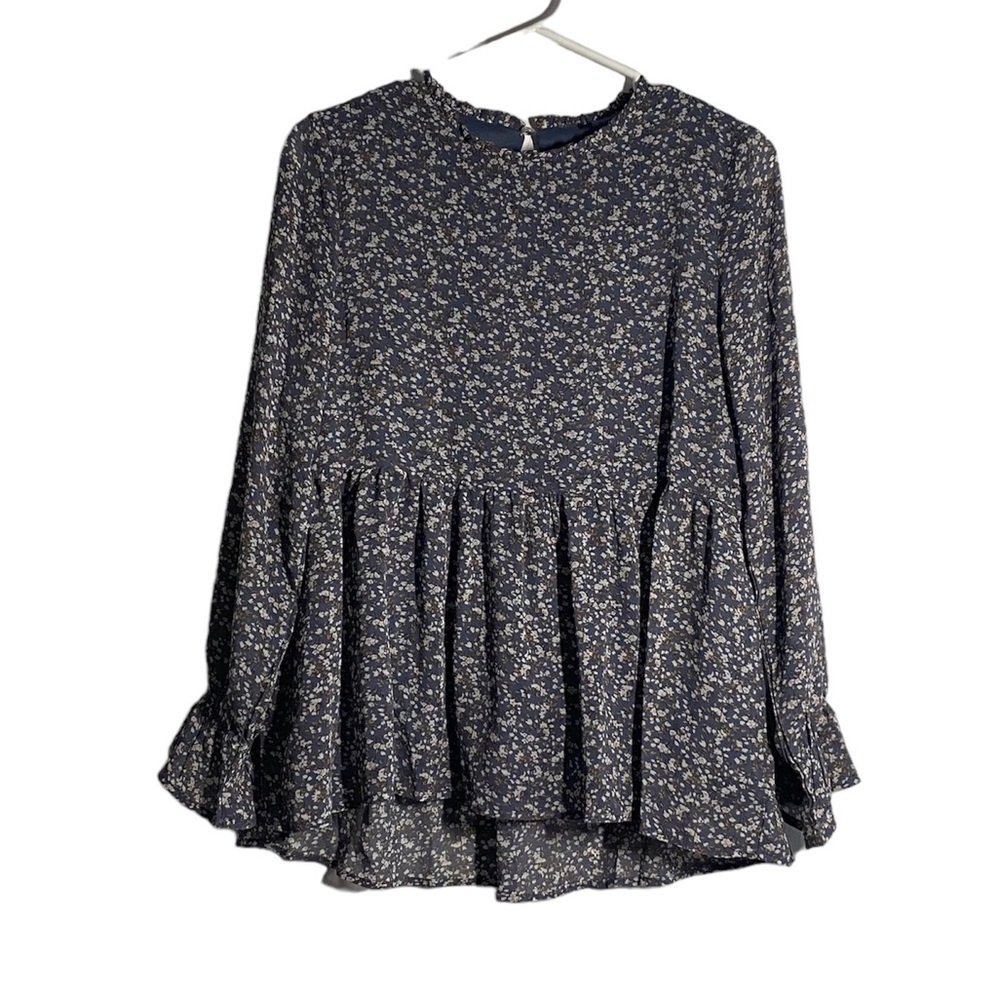 Women Peplum Blue Floral Blouse Size Small